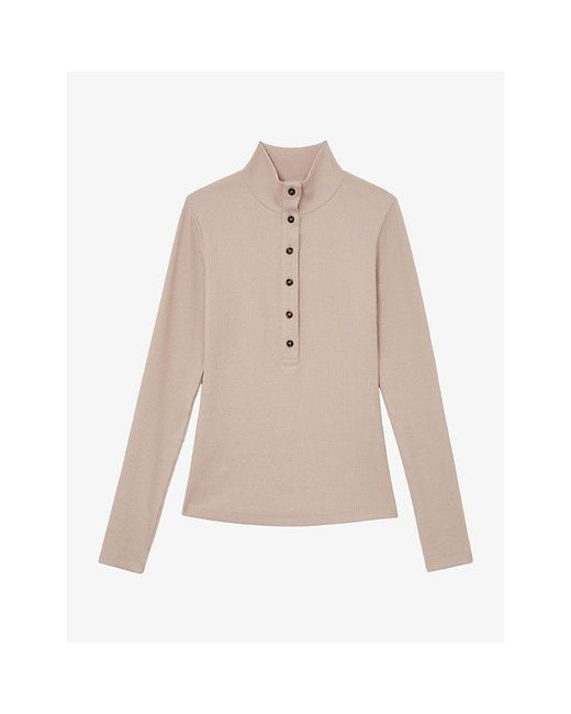 Reiss Natural Ida Funnel-Neck Stretch-Cotton Top