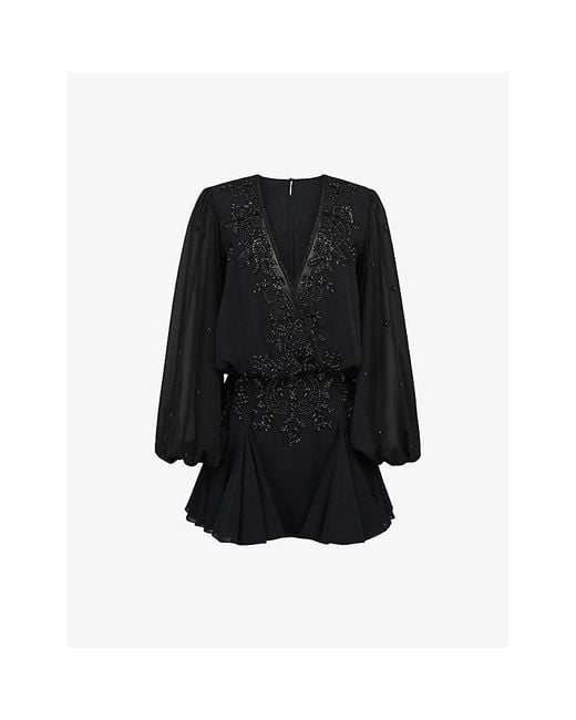 House Of Cb Black Gianna Hand-Beaded Woven Mini Dress