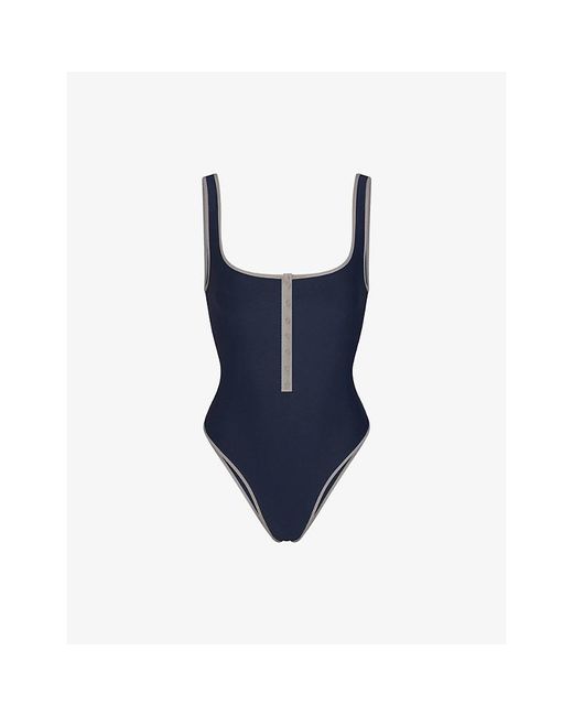 Skims Blue Signature Swim Snap Front One-Piece