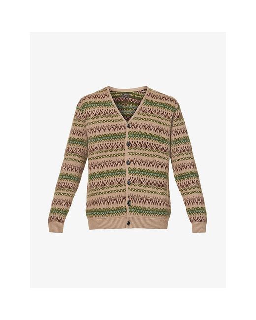 Beams Plus Natural Fair Isle-print Button-up Ramie And Cotton-blend Cardigan for men
