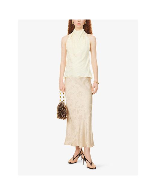 Anna October Natural Champaca Jacquard Satin Midi Skirt