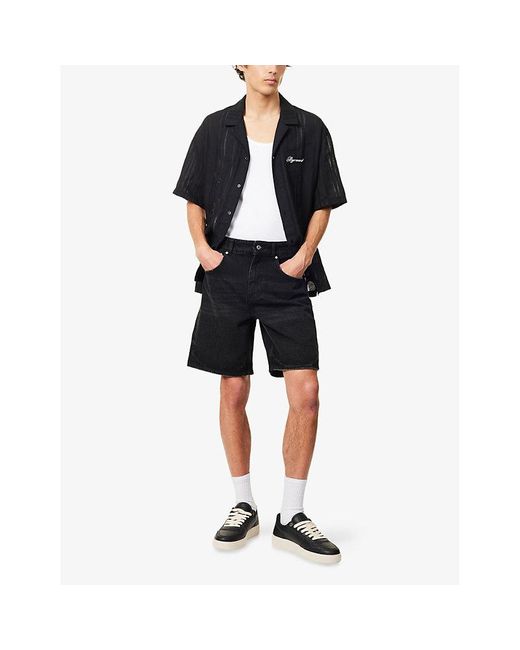 Represent Black Tailored Straight-Leg Denim Shorts for men
