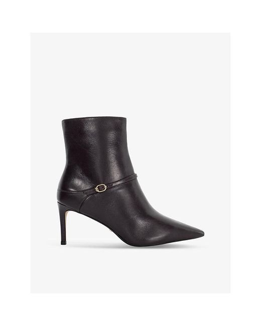 Dune Black Olene Pointed-Toe Heeled Leather Ankle Boots