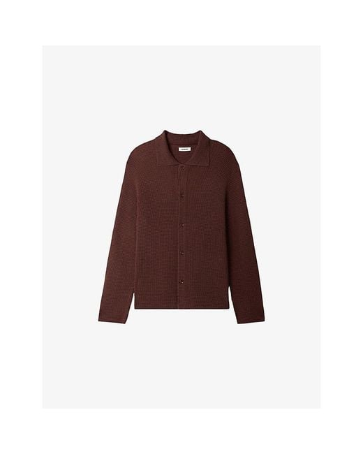 Sandro Brown Collared Waffle-Knit Cashmere-Blend Shirt for men