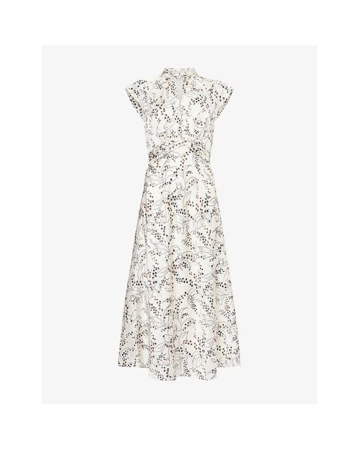 ME+EM White Lily Of The Valley Printed Woven Midi Dress