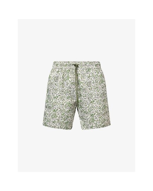 120% Lino Gray Drawstring Printed Woven Bermuda Shorts for men