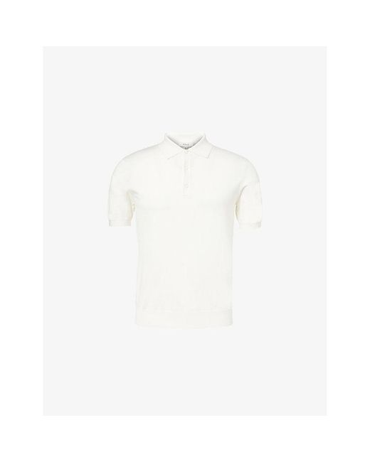 Arne White Knitted Short-Sleeves Cotton And Silk Polo Shirt for men