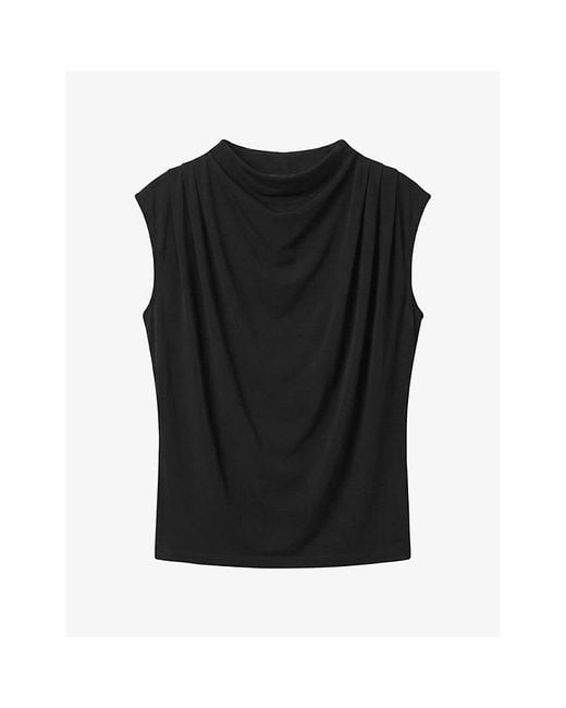AllSaints Black Emerson Draped Woven Top