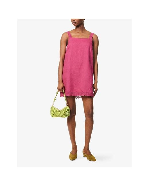 Posse Pink Grace Broderie-Trim Ramie Mini Dress