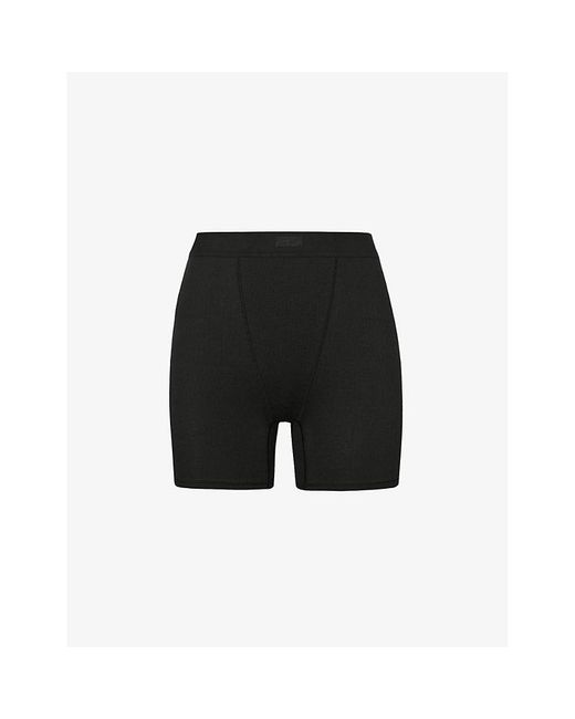 Skims Black High-Rise Ribbed Stretch-Cotton Boxers