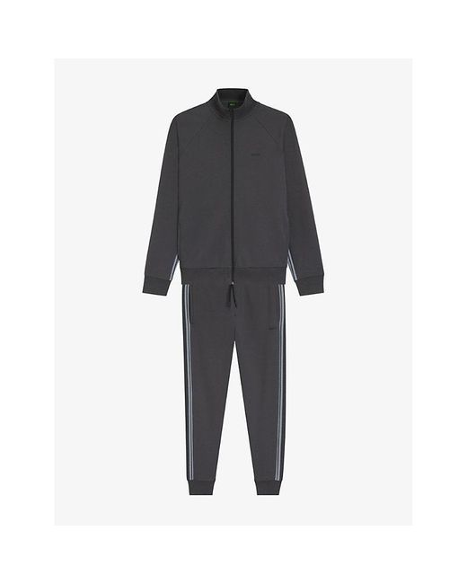 Boss Black Striped-Trim Regular-Fit Stretch-Cotton Tracksuit Set for men