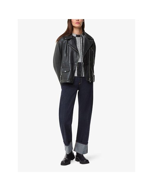 Whistles Black Freja Zip-Up Leather Biker Jacket