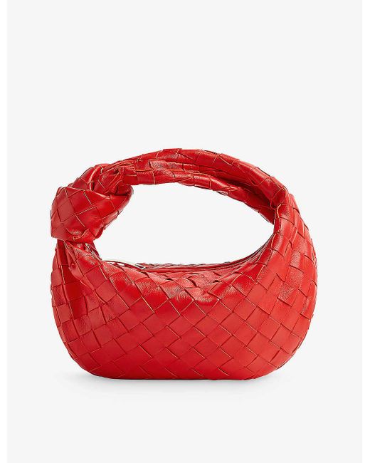 Bottega Mini Jodie Intrecciato Leather Tophandle Bag in Red