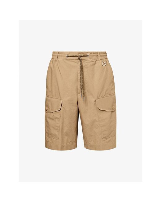 Moncler Natural Logo-Charm Cotton Poplin Cargo Shorts for men