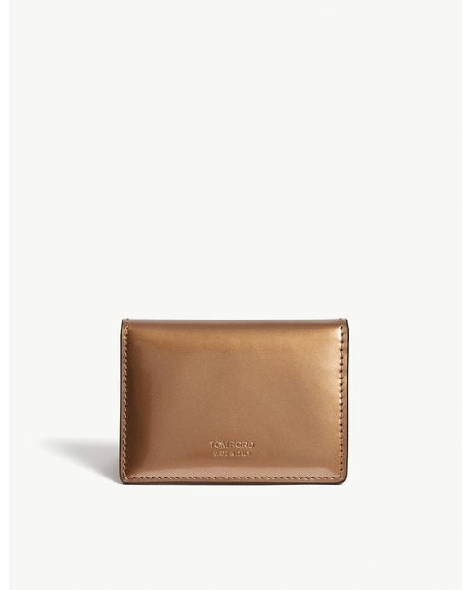 Tom Ford Brown Mirror Leather Folding Card Holder for men