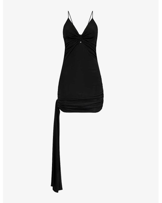 Dion Lee Black Asymmetric Bolt-embellished Jersey Mini Dress