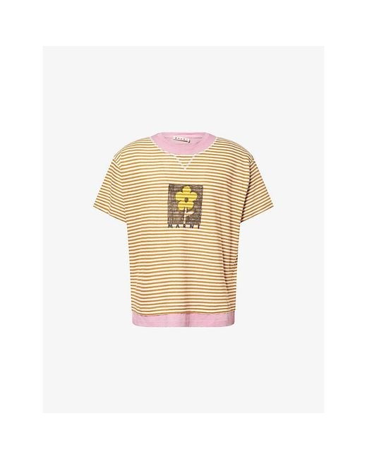 Marni Natural Graphic-Print Pinstripe Cotton T-Shirt for men