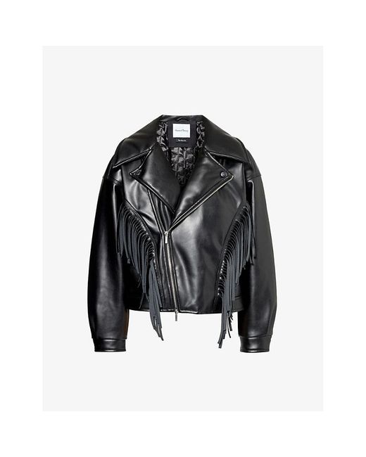 House Of Sunny Black Athena Relaxed-fit Faux-leather Jacket