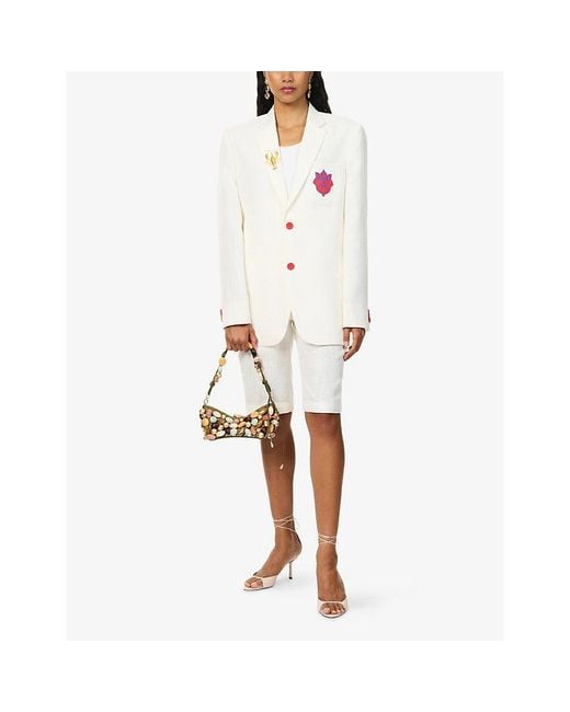 Ara White Brand-Print Single-Breasted Tweed Blazer