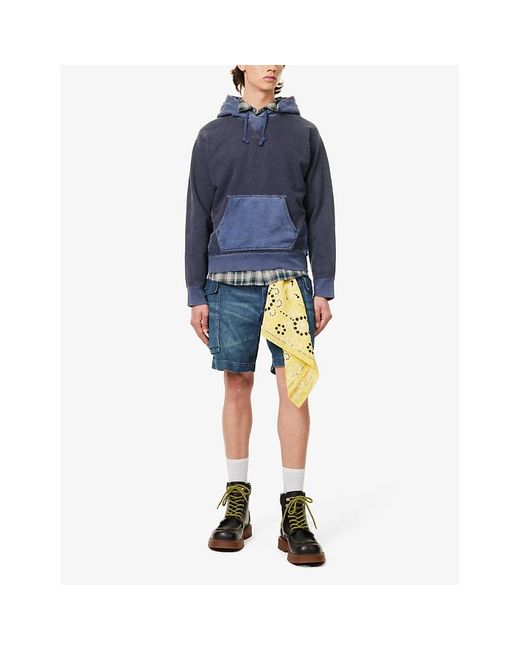 RRL Blue Vycontrast-panel Relaxed-fit Cotton Hoody for men