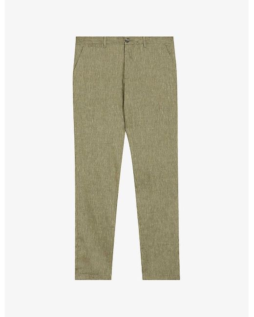 Ted Baker Green Majo Slim-fit Straight-leg Mid-rise Linen-blend Trousers for men