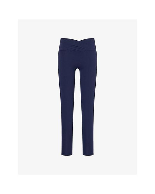 The Couture Club Blue Sculpting Crossover-Waistband Stretch-Jersey Leggings