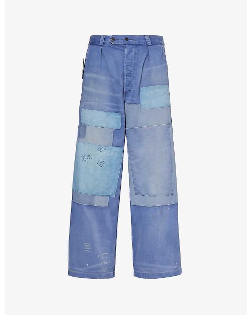 Polo Ralph Lauren Blue Patchwork Wide-leg Relaxed-fit Cotton Trousers for men
