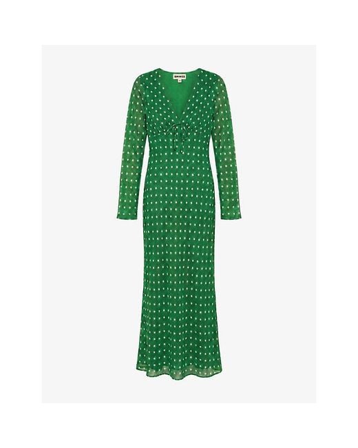 OMNES Green Marj Starburst Print Chiffon Maxi Dress