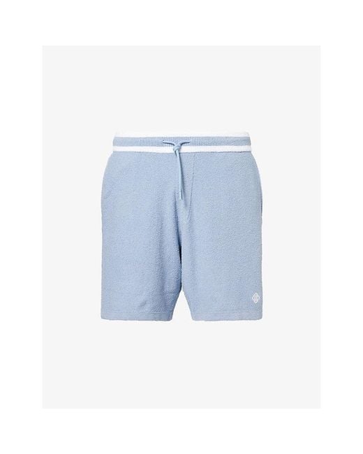 CHE Blue Armas Stripe-Trim Bouclé Cotton-Blend Shorts for men