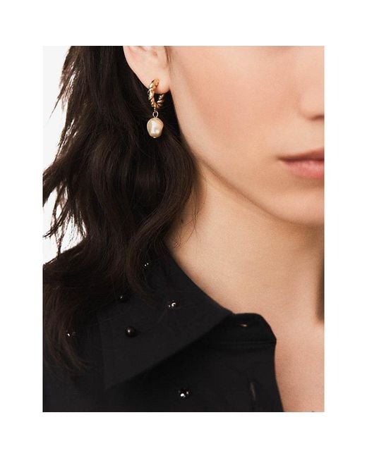 Maje Metallic Twisted Bead Brass Hoop Earrings