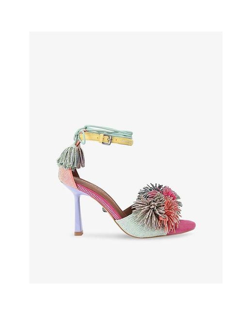 Kurt Geiger Pink Pom-Pom Ankle-Tie Heeled Suede Sandals