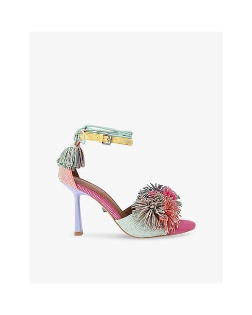 Kurt Geiger Pink Pom-Pom Ankle-Tie Heeled Suede Sandals
