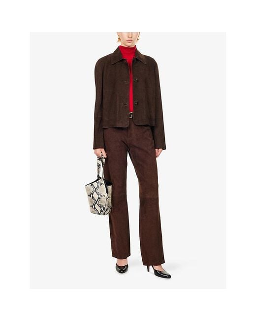 Arma Brown Jean Straight-Leg Suede Trousers