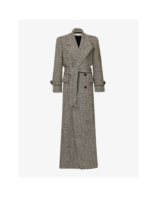 Saint Laurent Gray Oversized Double-breasted Virgin-wool Blend Belted Coat