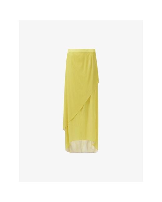 eem Yellow Dual-Tone Asymmetric Plisse Woven Maxi Skirt