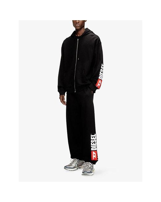 DIESEL Black Boxt-Zip-Hood-Div Branded Cotton-Jersey Hoody for men