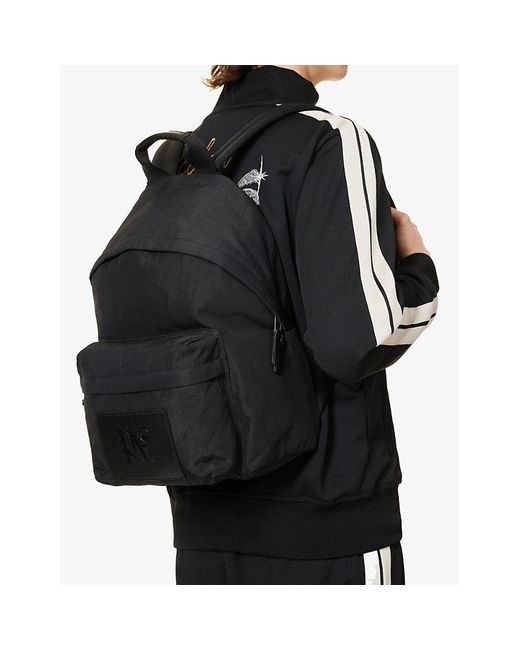 Palm Angels Black Monogram-patch Woven Backpack for men