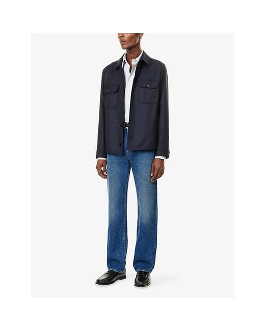 Corneliani Blue Travel Pointed-Collar Virgin-Wool Overshirt for men
