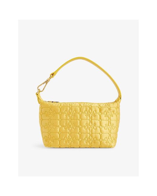 Ganni Yellow Butterfly Brand-embroidered Recycled-polyester Top-handle Bag