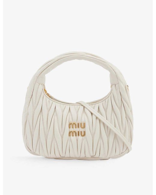 Miu Miu White Matelassé Small Leather Hobo Bag