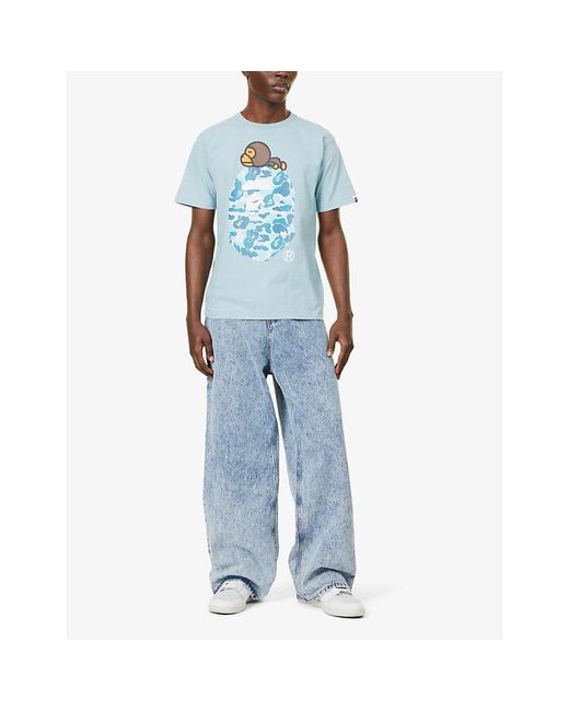 A Bathing Ape Blue Baby Milo Graphic-print Cotton-jersey T-shirt for men
