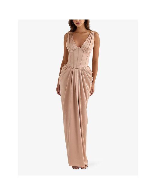 House Of Cb Natural Angeline Corset Satin Maxi Dress