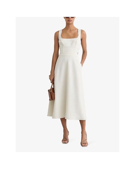 Reiss White Dina Cut-Out Woven Midi Dress