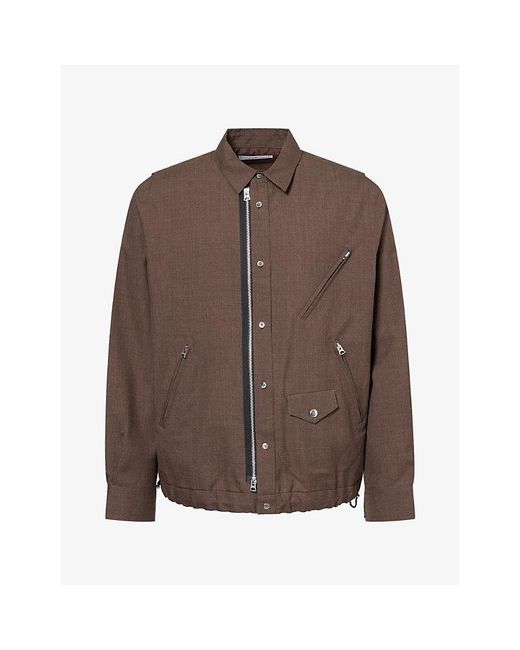 Sacai Brown Zip-Up Collared Wool Jacket for men