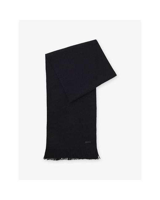 Boss Black Raschel-Knit Logo-Embroidered Wool Scarf for men