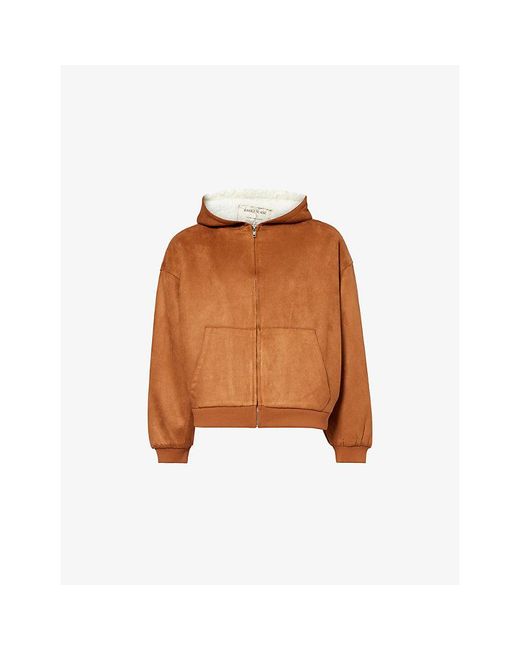 Basket Case Brown Hooded Fleece-Lined Faux-Suede Jacket for men