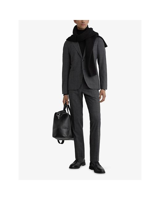 Reiss Gray Check Tailored-Fit Stretch-Wool Blend Trousers for men