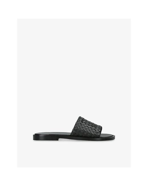Bottega Veneta Black Elio Leather Woven Slides for men