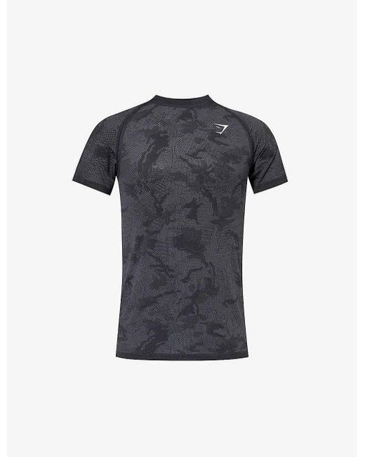 GYMSHARK Black Geo Seamless Logo-embroidered Recycled Polyester-blend T-shirt for men