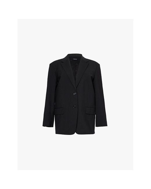 Theory Black Oversized Single-Breasted Stretch-Wool Blazer